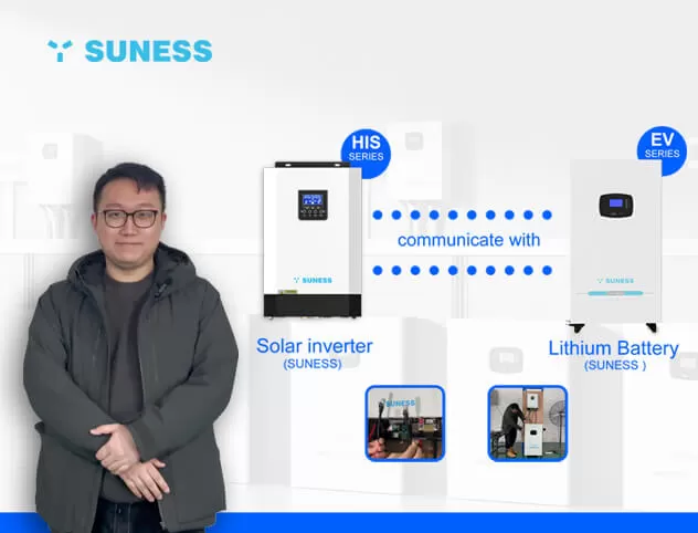 Batterie au lithium de la série EV en communication avec son onduleur solaire