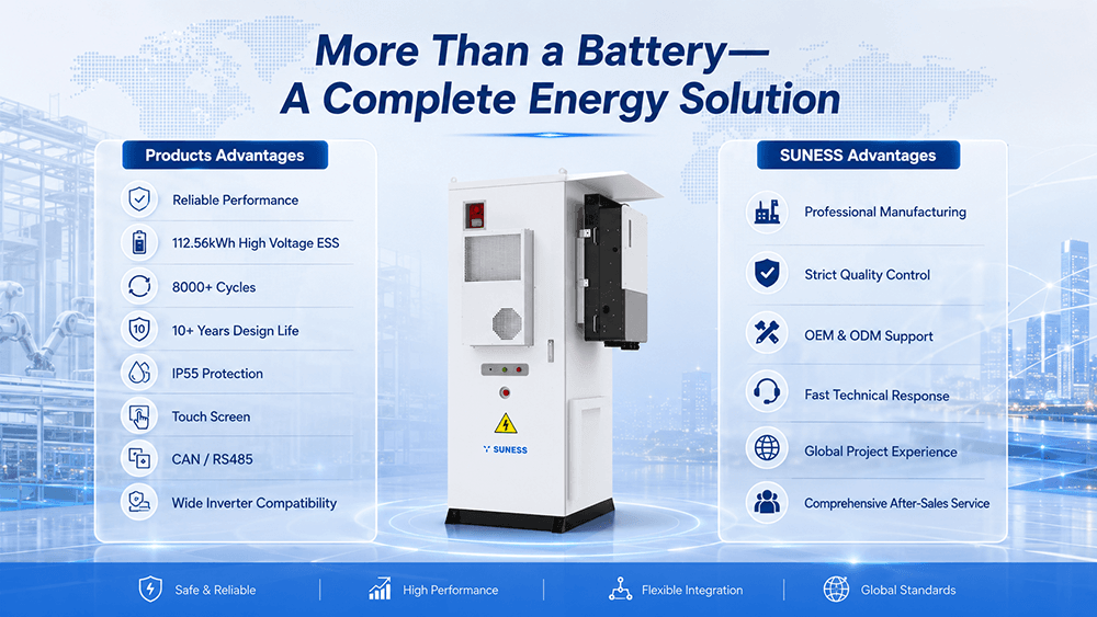112.56kWh Commercial & Industrial Energy Storage Cabinet | LiFePO₄ Battery ESS | SUNESS