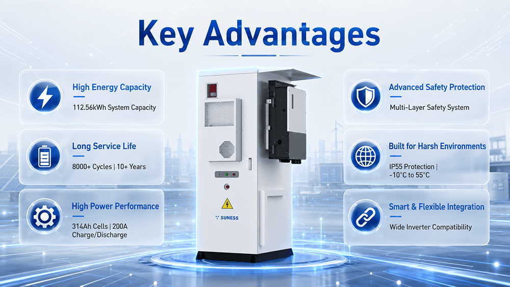 112.56kWh Commercial & Industrial Energy Storage Cabinet | LiFePO₄ Battery ESS | SUNESS